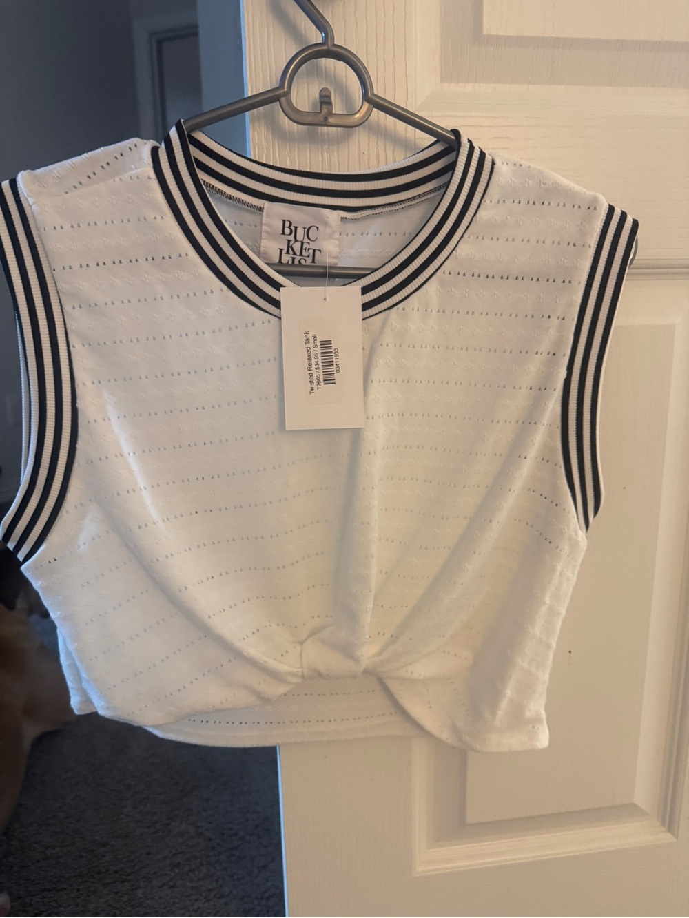 BUCKETLIST White Knit Sleeveless Crop Top with Black Trim